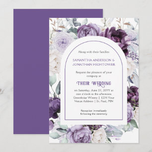 Invitation Lavender Purple Peonies Mariage frontière ovale   
