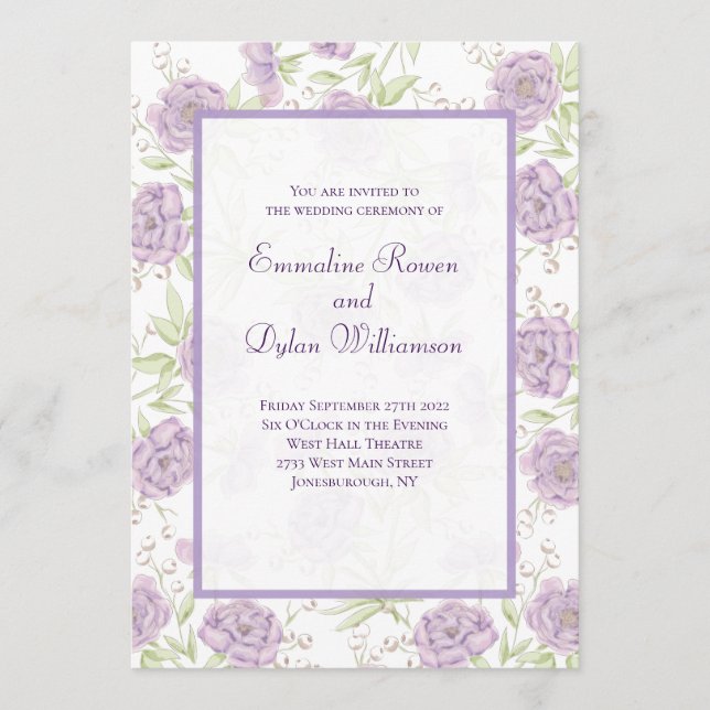 Invitation Lavender Purple Rose Wedding (Devant)