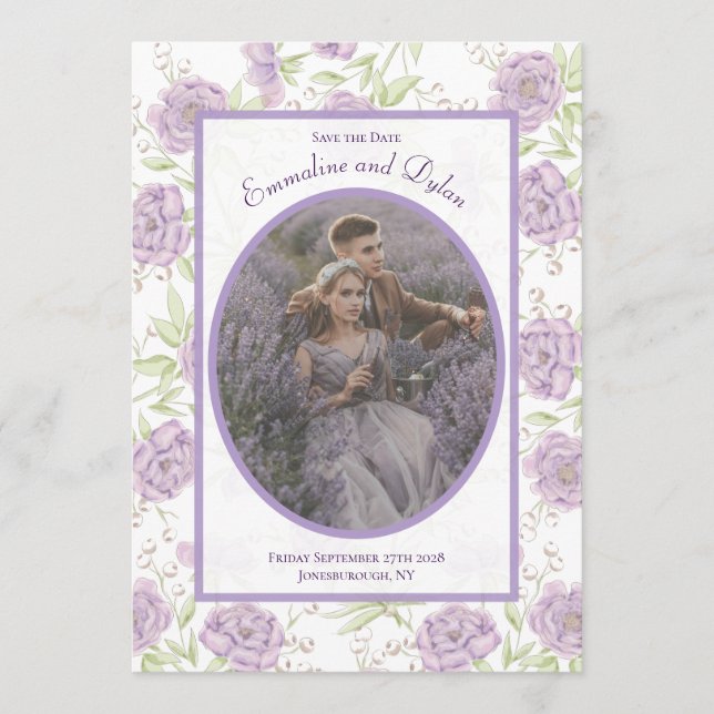 Invitation Lavender Purple Rose Wedding Save the Date (Devant)