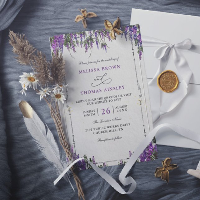 Invitation Lavender Purple Watercolor Budget QR Code Wedding (Créateur téléchargé)