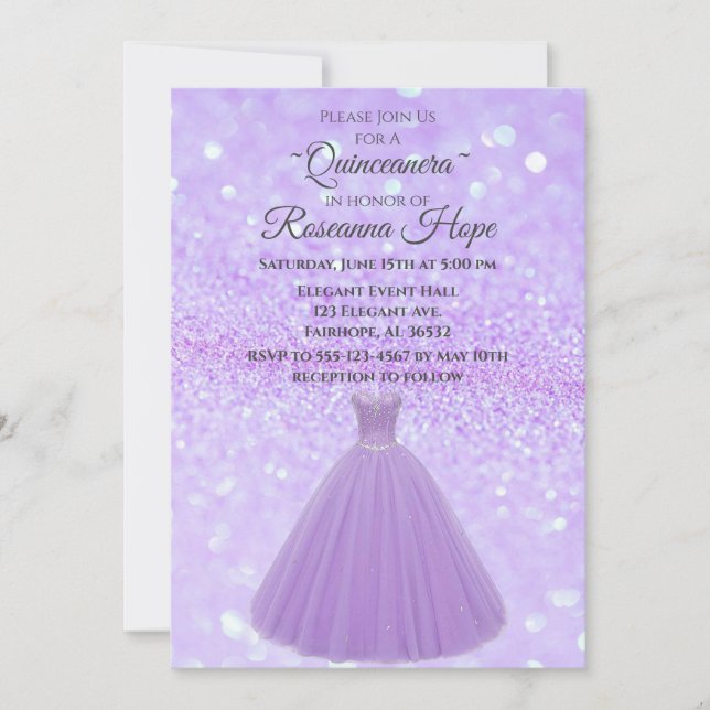 Invitation Lavender Quinceanera (Devant)
