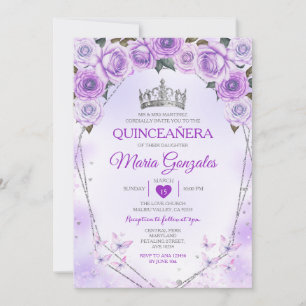 Invitation Lavender Quinceañera Crown 15 Anos Butterfly