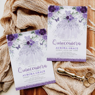 Invitation Lavender Quinceañera Princess Robe Papillons