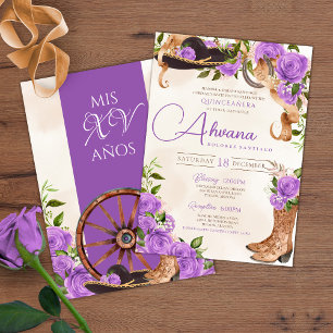 Invitation Lavender Quinceanera violet Rose Charro Ouest