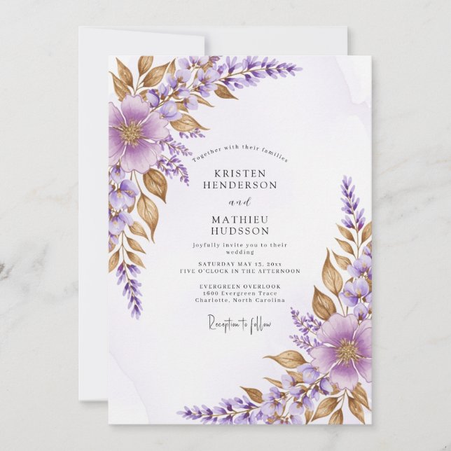 Invitation Lavender Refined Botanical Wedding (Devant)