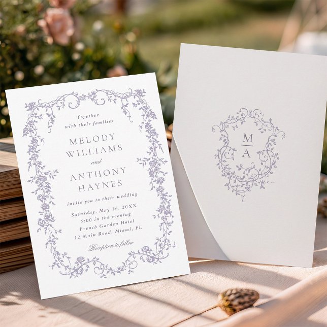 Invitation Lavender Romantic French Floral Wedding  (Front & Back)