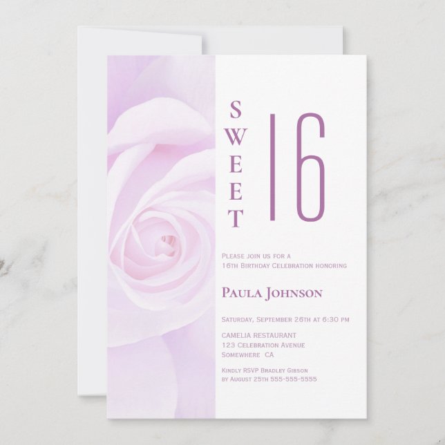 Invitation Lavender Rose Sweet 16 fête d'anniversaire (Devant)