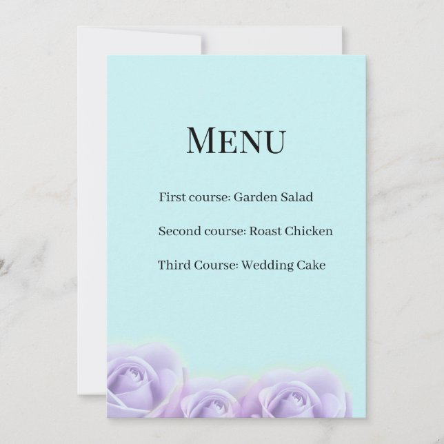 Invitation Lavender Rose Wedding Menu Card (Devant)
