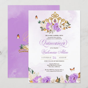 Invitation Lavender Roses Gold Tiara Purple Butple Quince