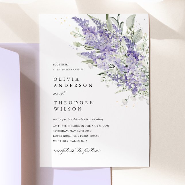 Invitation Lavender & Sage Green Floral Watercolor Wedding In (Lavender sage green floral wedding invitation with watercolor botanicals, elegant typography)