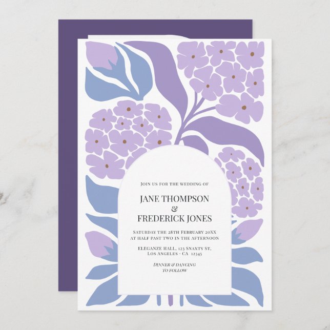 Invitation Lavender Sky Abstract Floral Modern Spring Wedding (Devant / Derrière)