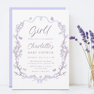 Invitation Lavender Spring Garden Baby shower fille
