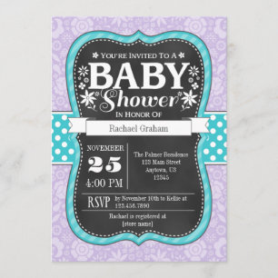 Invitation Lavender Turquoise Chalkboard Floral Baby shower I