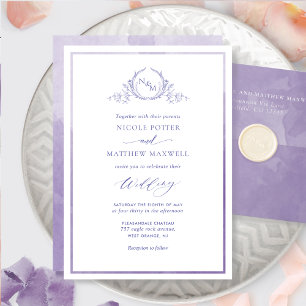 Invitation Lavender, Watercolor Elegant Monogram Wedding