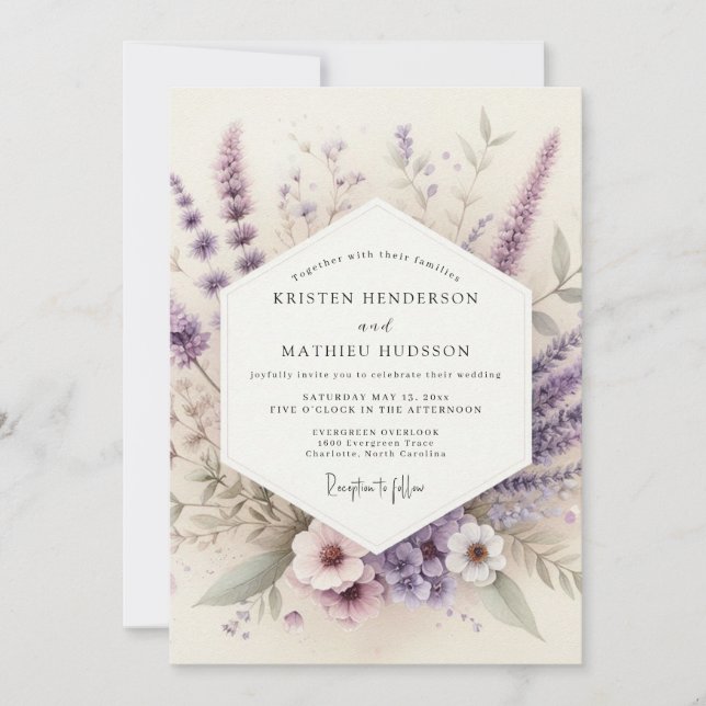 Invitation Lavender Watercolor Meadow Wedding (Devant)