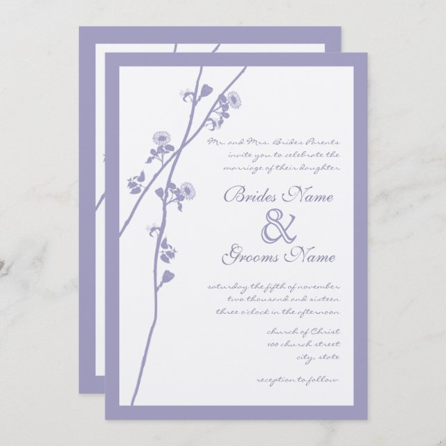 Invitation Lavender Wild Flower Branch Wedding Invite (Devant / Derrière)