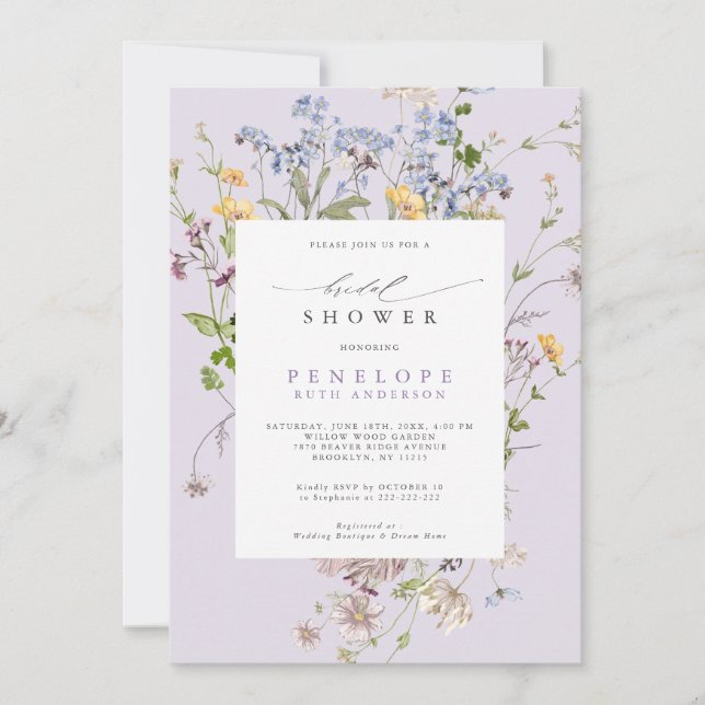 Invitation Lavender Wildflower Meadow Garden Bridal Shower (Devant)