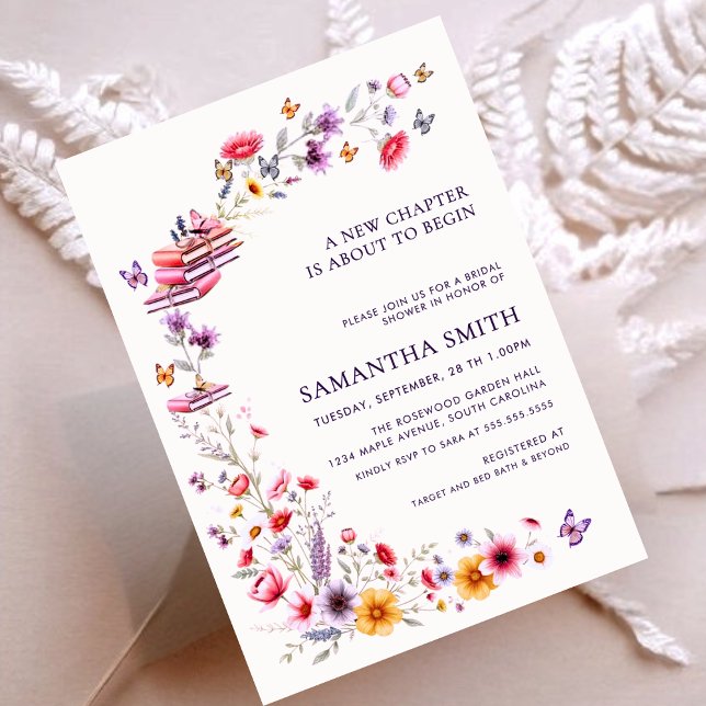 Invitation Lavender Wildflower New Chapter Bridal Shower (Celebrate her next chapter with elegant lavender wildflowers and storybook charm.)