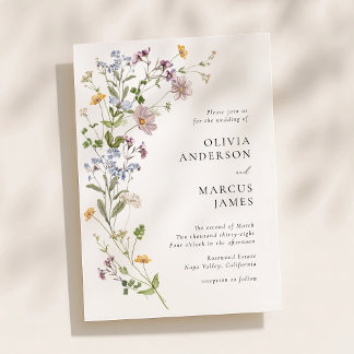 Invitation Lavender Wildflower Spray Refined Wedding