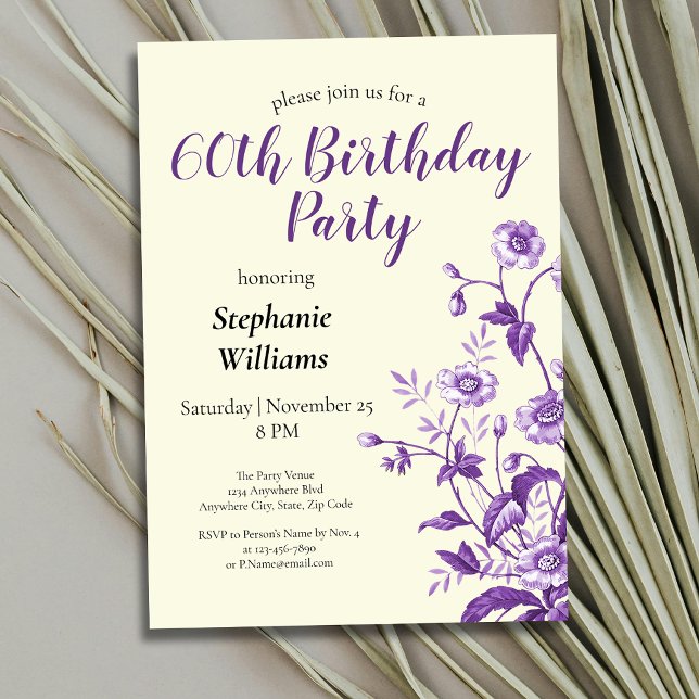Invitation Lavender Wildflower Women's 60th Birthday Party   (Créateur téléchargé)