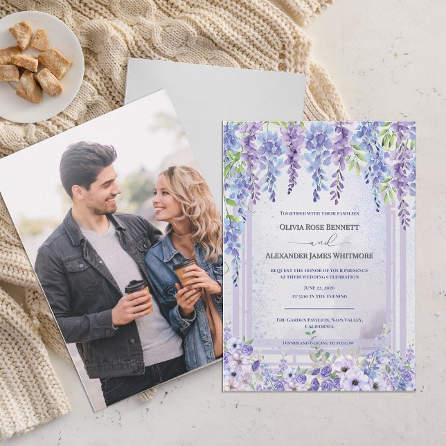 Invitation Lavender Wisteria Purple Floral Arch Photo Wedding (Lavender Wisteria Floral Arch Photo Wedding Invitation | Romantic Purple Garden Wedding Invite)