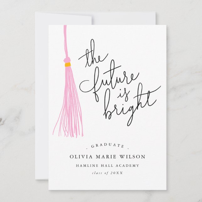 Invitation L'Avenir Est Clair Pink Tassel Graduation (Devant)