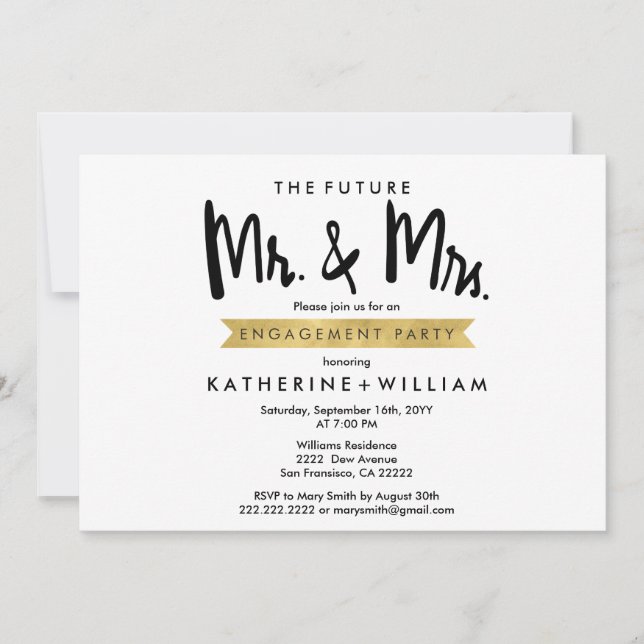 Invitation L'avenir M. et Mme Custom Engagement Party (Devant)