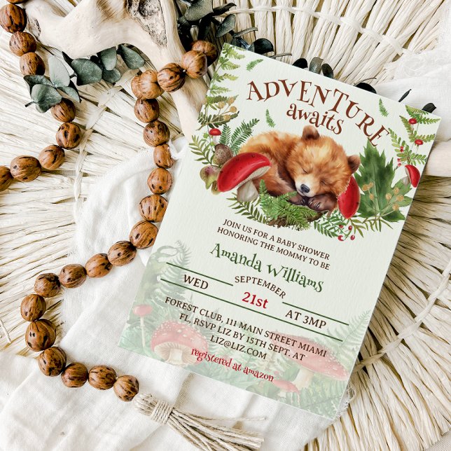 Invitation L'aventure Attend Fête de Bébé Ourson (Créateur téléchargé)