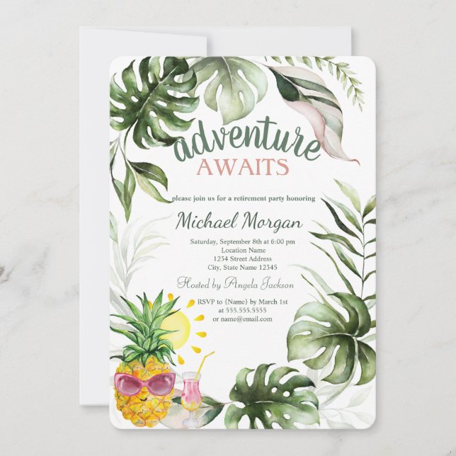 Invitation L'aventure Attend Feuilles Tropicales Ananas (Devant)