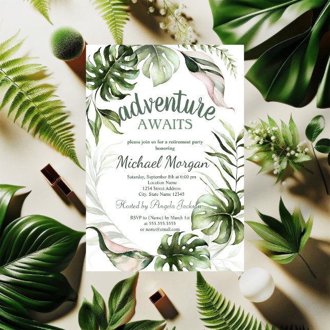 Invitation L'aventure Attend Feuilles Tropicales Retraite (Créateur téléchargé)
