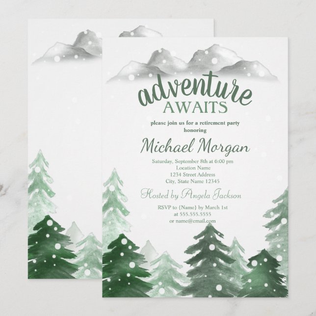Invitation L'aventure Attend Forêt Montagnes Neige Retraite (Devant / Derrière)