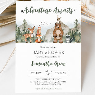 Invitation L'aventure attend la baby shower en forêt