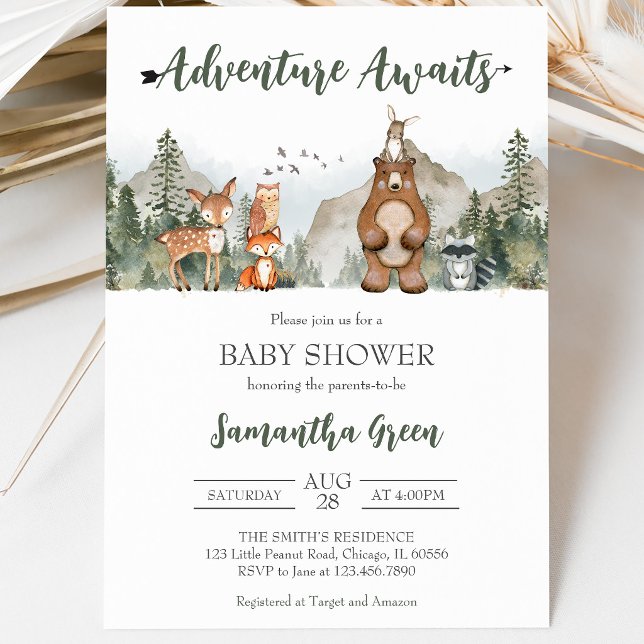 Invitation L'aventure attend la baby shower en forêt (Créateur téléchargé)