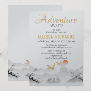 Invitation L'aventure attend le baby shower d'encre coréen de