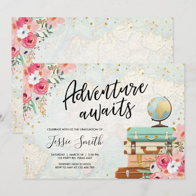 Invitation L'aventure attend l'école de fête de remise des (Devant / Derrière)