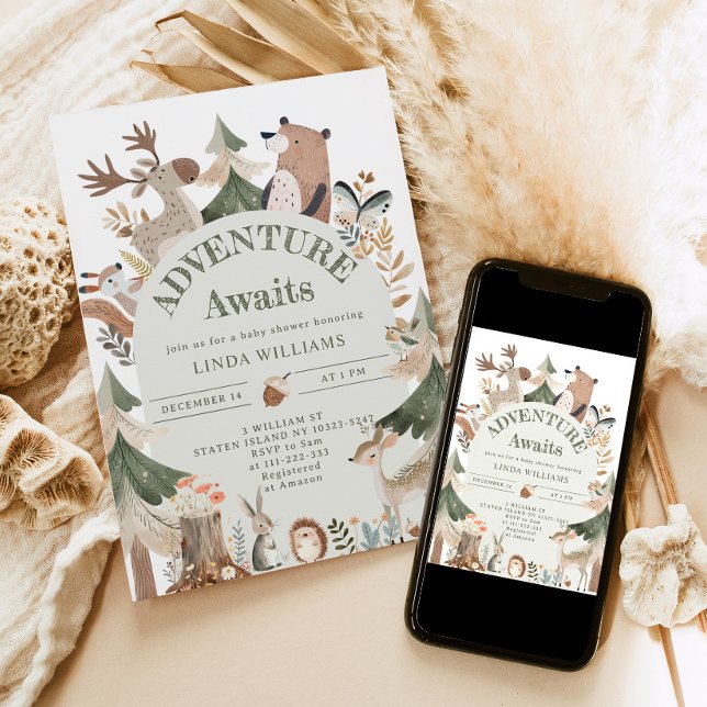 Invitation L'aventure attend les animaux de la forêt Baby sho (Créateur téléchargé)
