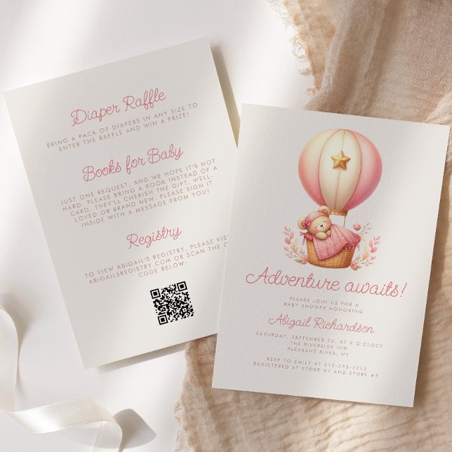 Invitation L'aventure attend l'ours Code QR Fille Baby Shower (Créateur téléchargé)