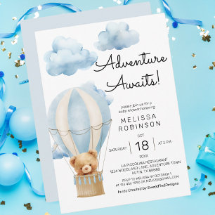 Invitation L'aventure attend l'ours en peluche bébé garçon do