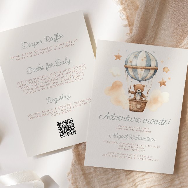 Invitation L'aventure attend l'ours garçon code QR Baby Showe (Créateur téléchargé)