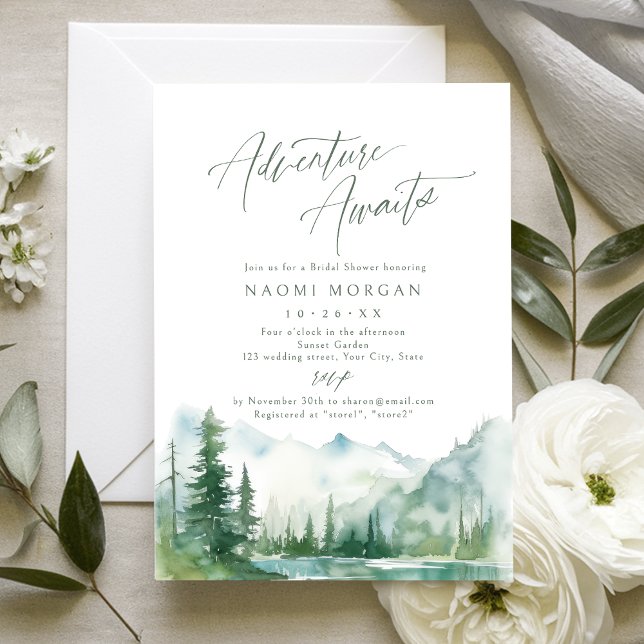 Invitation L'aventure Attend Mariage Champêtre Rustique (Adventure Awaits Mountain Rustic Bridal Shower Invitation)