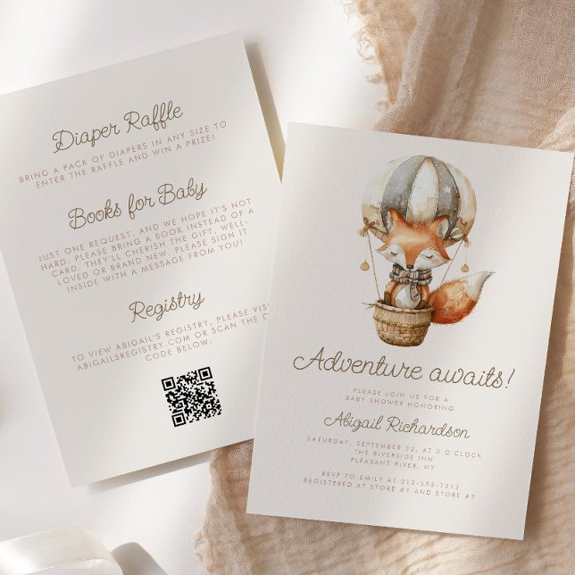 Invitation L'Aventure Attend un Renard Mignon Code QR Baby Sh (Créateur téléchargé)