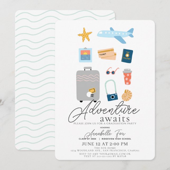 Invitation L'aventure Attend Voyage à l'étranger Avion Remise (Devant / Derrière)