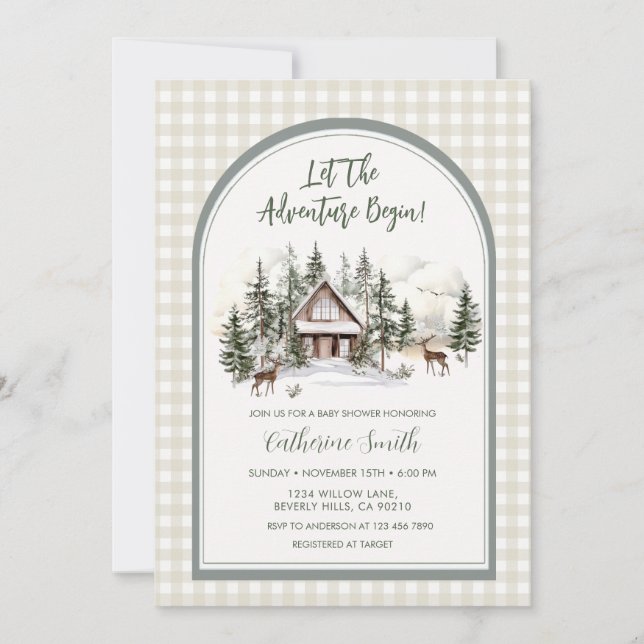 Invitation L'aventure Commence Archi Gingham Baby Shower (Devant)