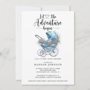 Invitation L'aventure commence Baby shower aquarelle