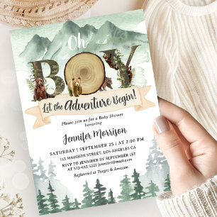 Invitation L'aventure commence Baby Shower Garçon Bois