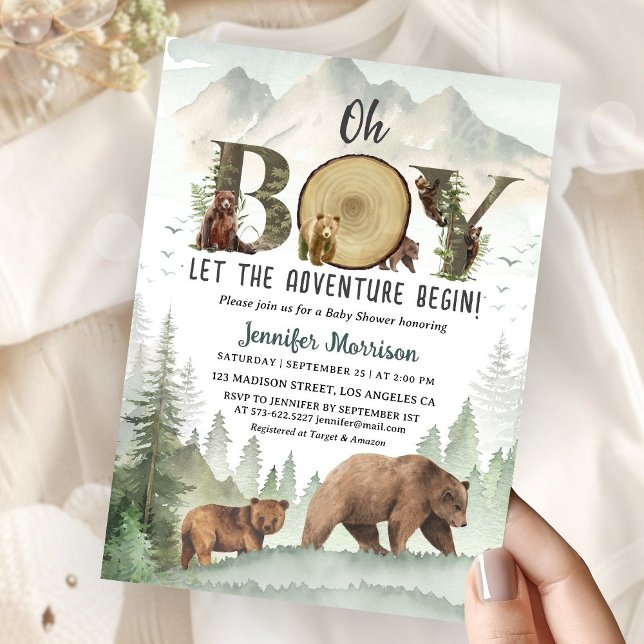 Invitation L'aventure Commence Baby Shower Oh Garçon Ours For (Créateur téléchargé)