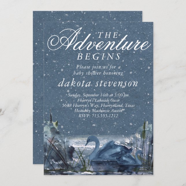Invitation L'aventure commence | Baby shower Rustique Snowy B (Devant / Derrière)