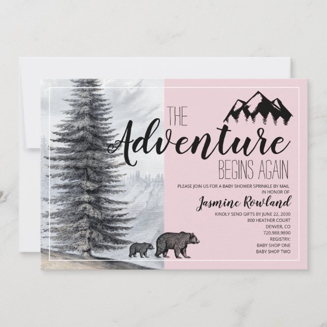 Invitation L'aventure commence Bear Pink Baby Sprinking par c (Devant)