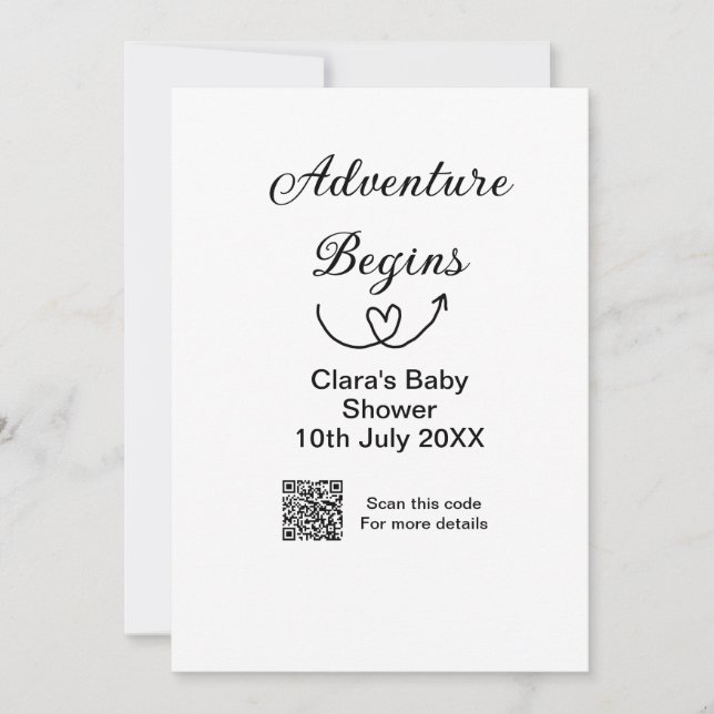 Invitation L'aventure commence bébé douche scannez code QR cœ (Devant)