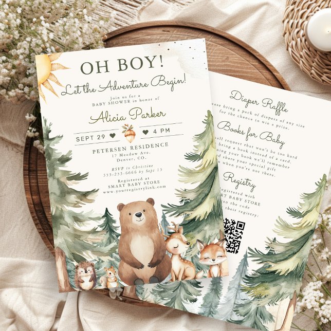 Invitation L'aventure commence bois forêt garçon baby shower (Créateur téléchargé)
